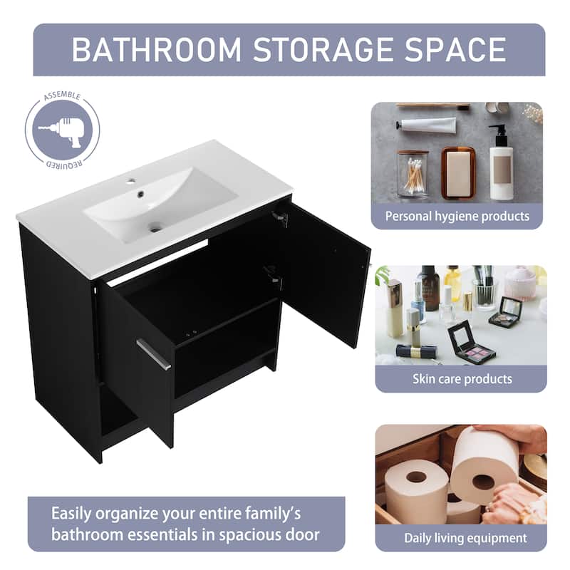 30"/36" FreeStanding Bathroom Vanity with Sink, Floor Stand Bathroom Vanity with Soft Close Door
