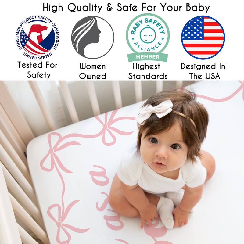 Sweet Jojo Designs Pink Bows Girl Photo Op Fitted Crib Sheet -Elegant Cute as a Bow for the Ballerina Ballet Princess Collection