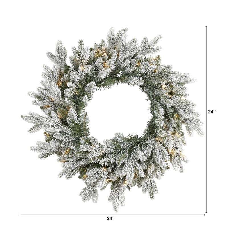 Pre-Lit Flocked Artificial Christmas Wreath, 24-Inch, Clear LED Lights