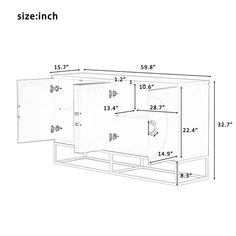 Beige 59.80 in. W Metal Handle Storage Cabinet with Adjustable Shelves
