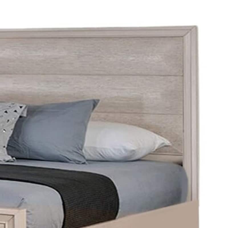 Nitz Queen Bed, Paneled White Oak Wood Headboard, Beveled Fronts