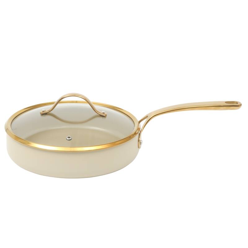 Bloomhouse 8 Piece Pots and Pans Heavy Duty Aluminum Premium PFA Free Ceramic Nonstick - Almond Cream