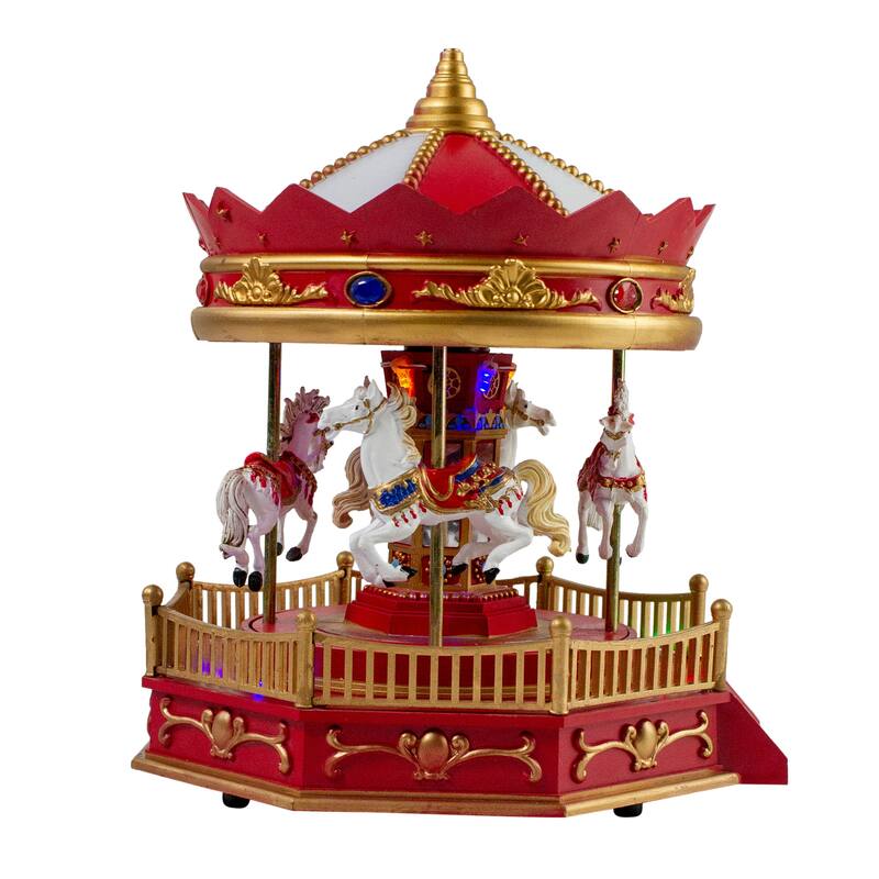 9.25" LED Lighted Animated and Musical Carousel Christmas Village Display Piece