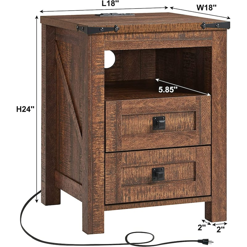 Farmhouse Nightstand with Charging Station, End Table, Side Table