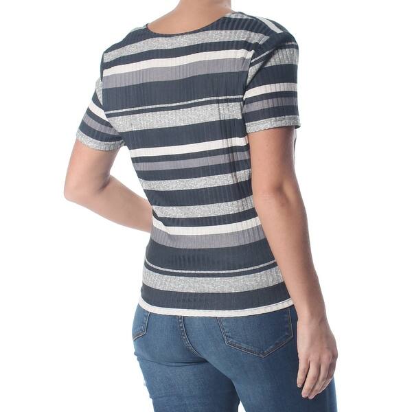 Shop Self Esteem Womens Gray Striped Short Sleeve V Neck Top