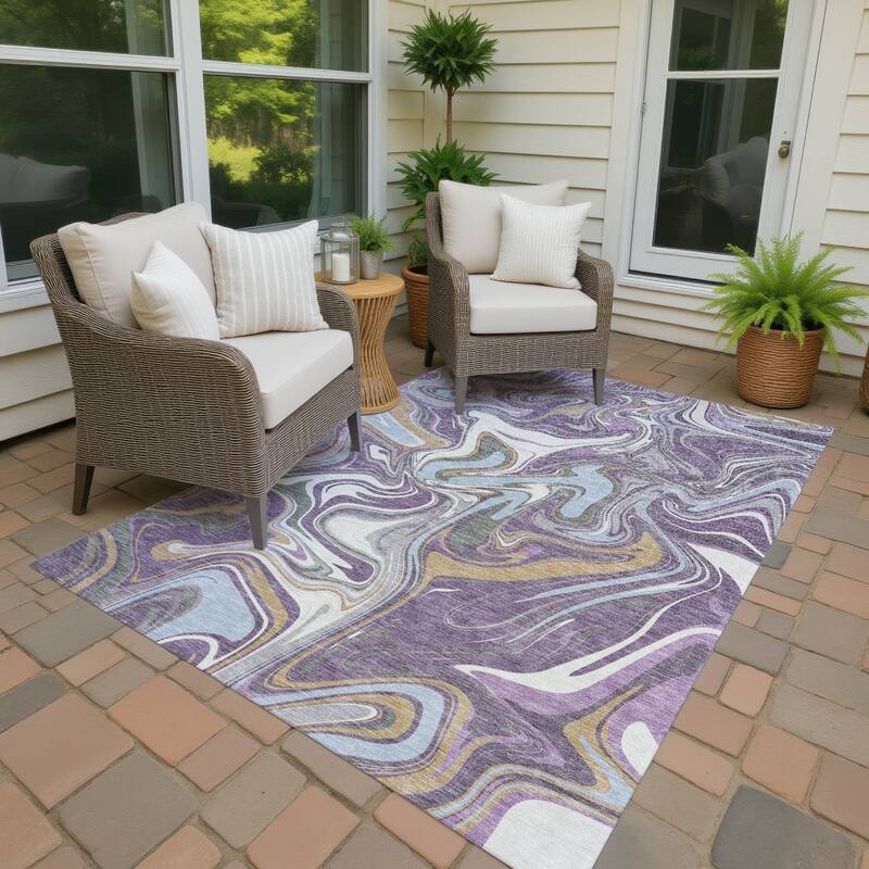 Machine Washable Indoor/ Outdoor Contemproary Fusion Chantille Rug - Purple - 3' x 5'