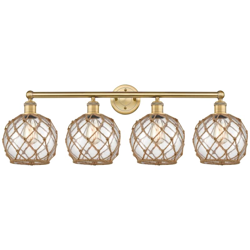 Innovations Lighting 616-4W-13-35 Farmhouse Rope Vanity Farmhouse Rope - Brushed Brass / Clear Glass with Brown Rope