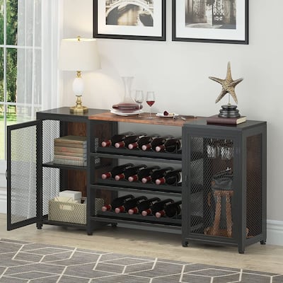 Industrial Bar Cabinet for Liquor and Glasses 15 Bottles Wine Table - 59 x 13.7 x 29.9 inches
