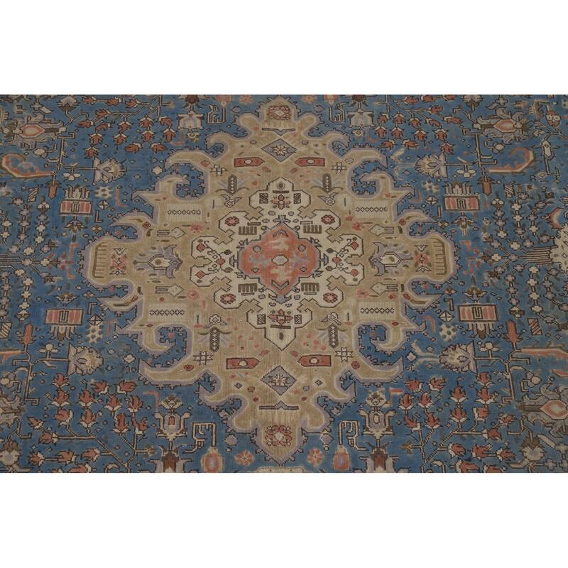 Blue Tabriz Vintage Persian Rug Handmade Wool Carpet - 9'10" x 12'9"