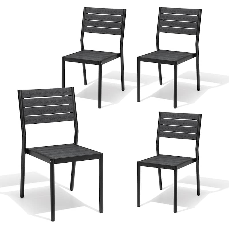 Modern Outdoor Aluminum Dining Chairs Stackable Armless Chairs for Patio - Black - 4PC