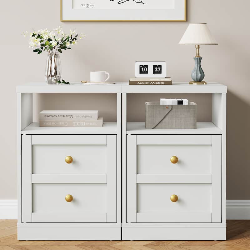 Modern Nightstand with Door & Open Shelf, Set of 2
