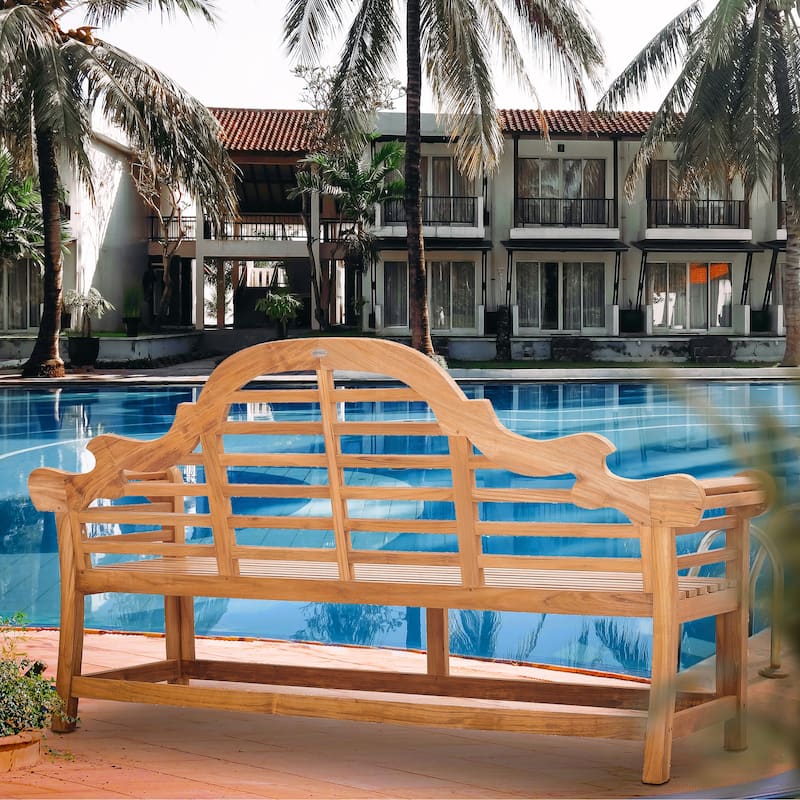 Chic Teak Lutyens Teak Wood Outdoor Garden & Patio Triple Bench
