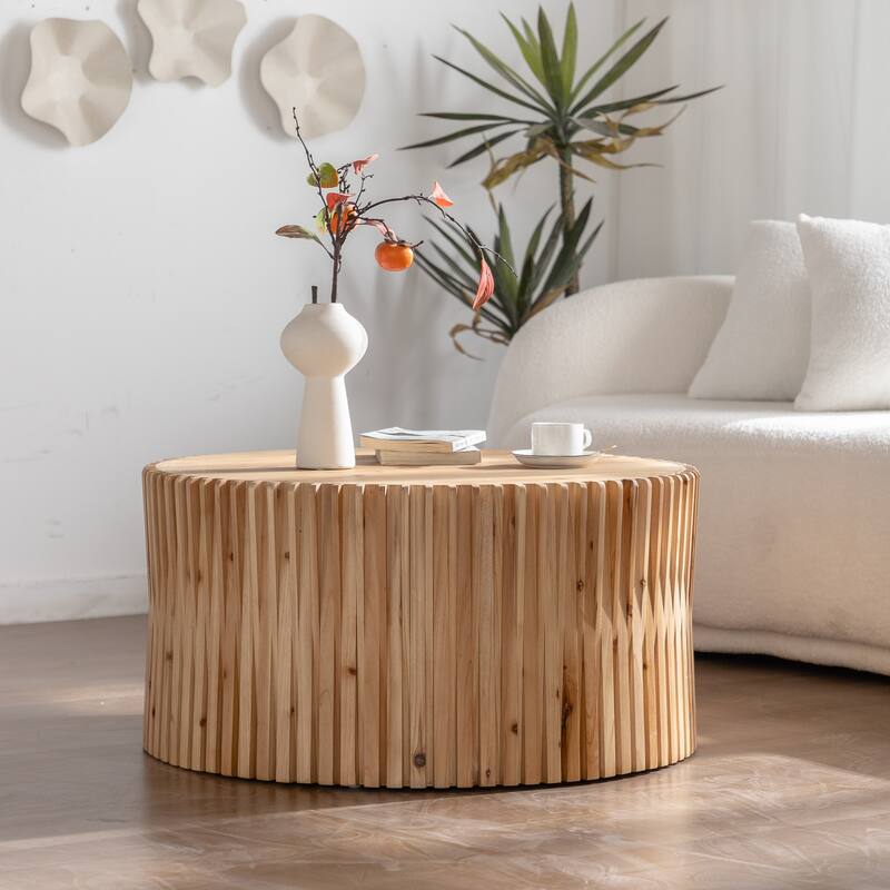 Charming Retro Cylindrical Coffee Table with Exquisite Relief Design for Various Rooms