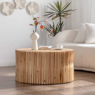 Retro Fashion Style Cylindrical Coffee Table with Vertical Texture Relief Design