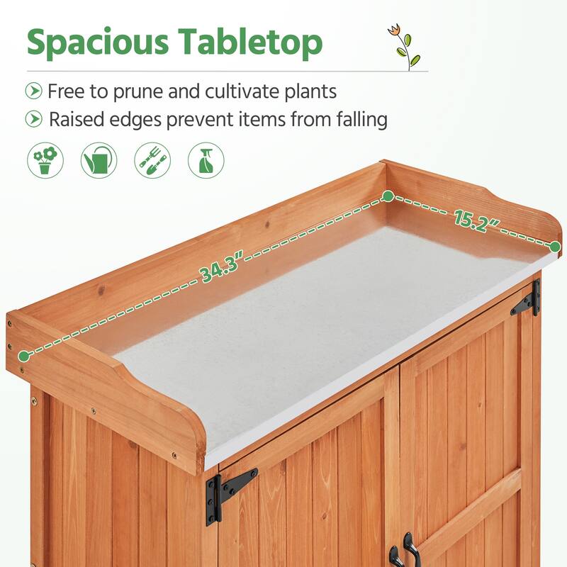 Yaheetech Garden Potting Bench Table Wooden Storage Cabinet