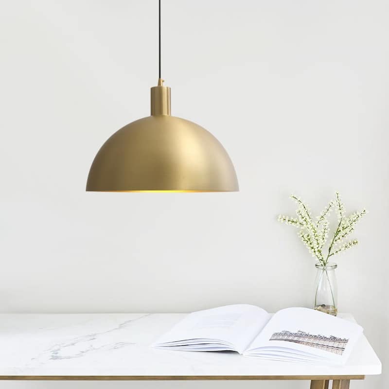 1-light Single Brass Metal Dome Pendant - 12in Modern Mid-century