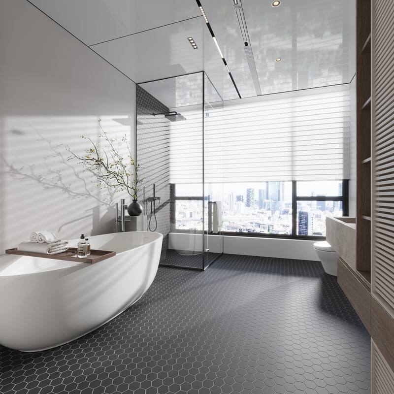 Apollo tile 11" x 11" Cirkel Hex Matte Black Porcelain Tile (8.25 sq ft/case) - 10 Pack