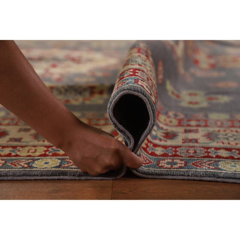 Hand Knotted Oriental 100% Wool Carpet Traditional Geometric Greys & Charcoal Kazak Area Rug - 11' 11'' X 9' 0''