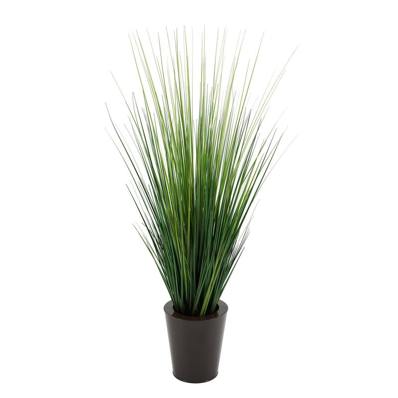 Faux PVC Grass in Round Zinc Planter - Gloss Brown