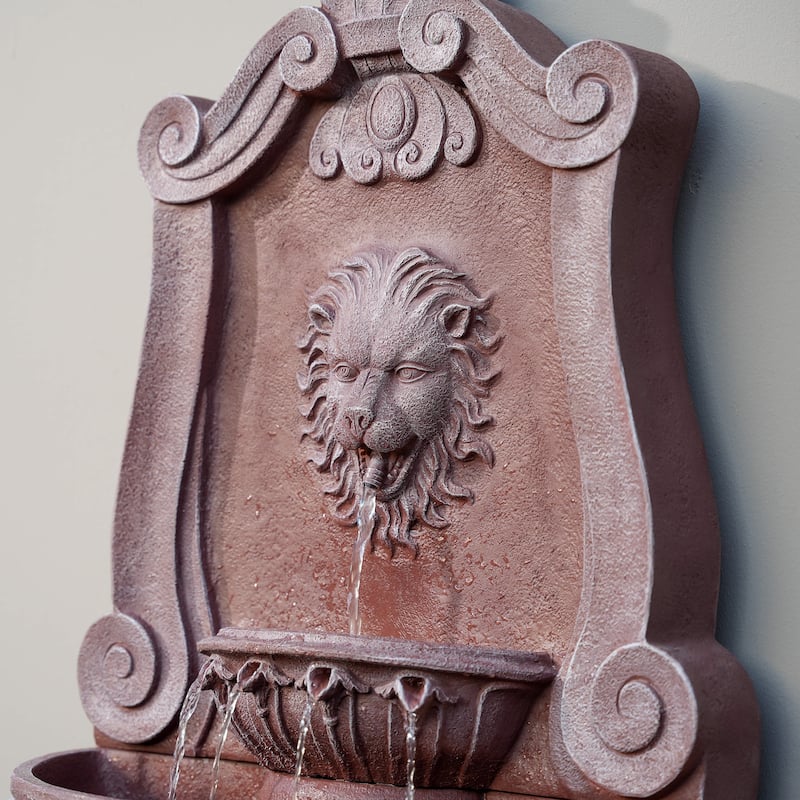XBrand 52.4" Sandstone Lion Head Floor Fountain, Two-Tier Outdoor Water Feature, Durable Resin Construction