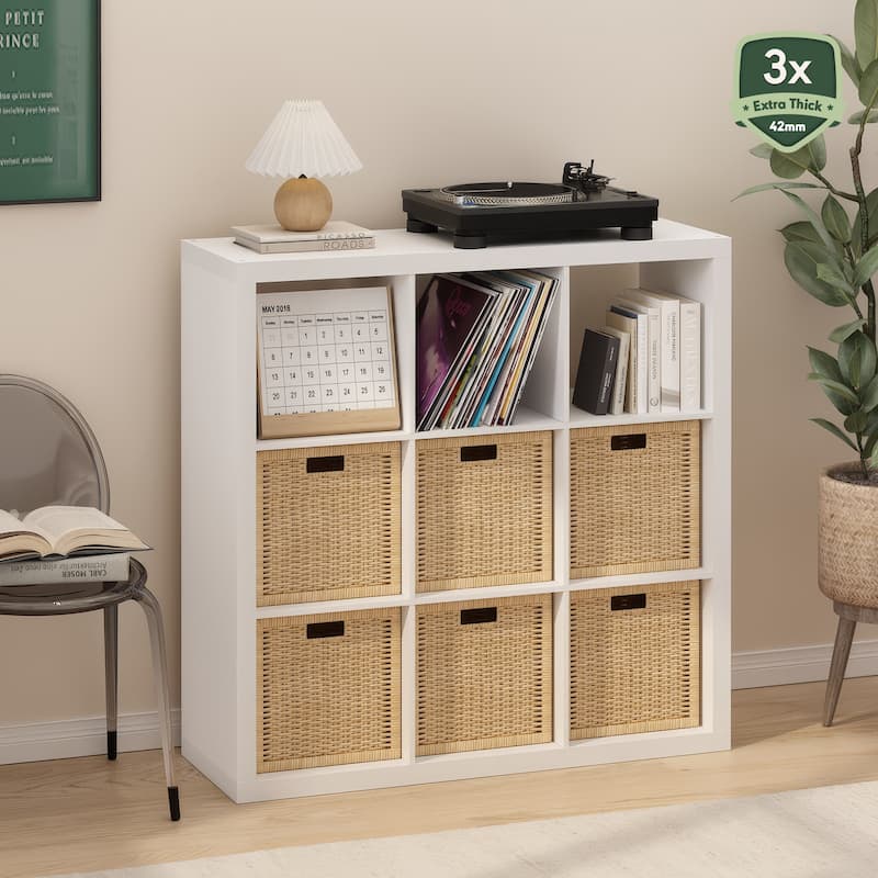 Furinno Cubicle Extra Thick Frame Decorative Cube Storage Organizer, 9-Cube, Dark Oak