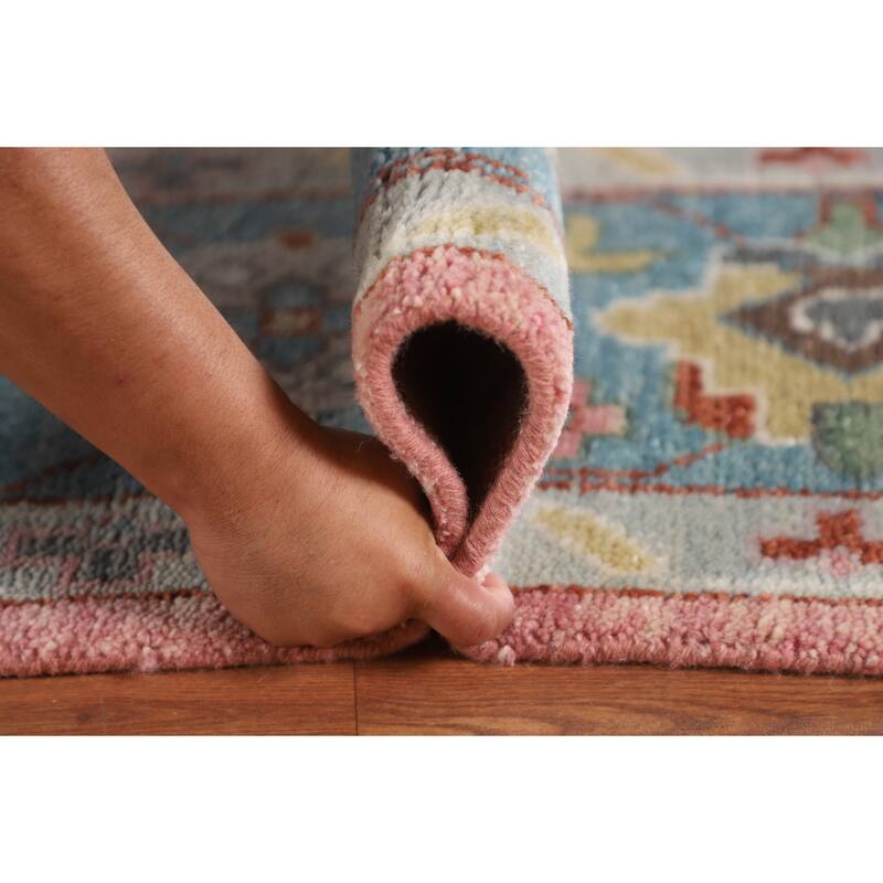 Pink Floral Oushak Oriental Large Area Rug Hand-Knotted Wool Carpet - 9'6" x 14'1"