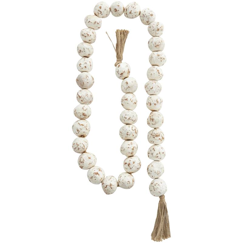 Ceramic Handmade Round Intricately Shaped Large Distressed Beaded Garland with Tassel - Roche River Decor