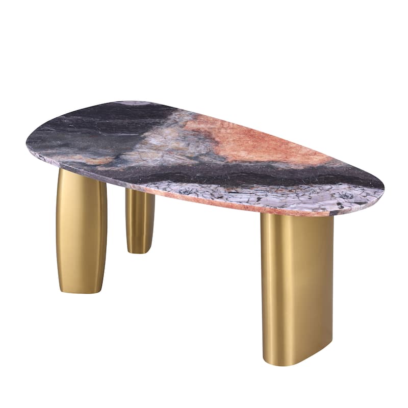 Furniture of America Luvien Modern Multi-Color Sintered Stone Top Oval Dining Table with Gold Legs