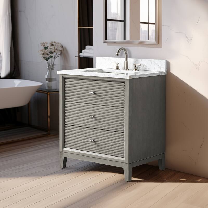 Vanity Art 30" Freestanding Bathroom Vanity with Engineered Marble Top and Sink