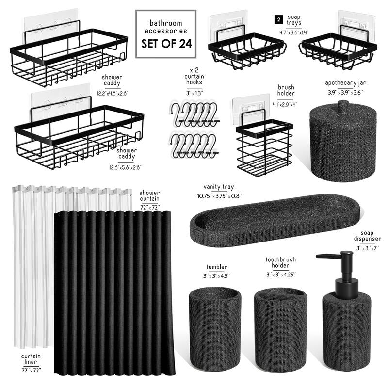 Clara Clark Complete Bathroom Accessories Set Shower Curtain, Bath Rugs & Shower Caddies