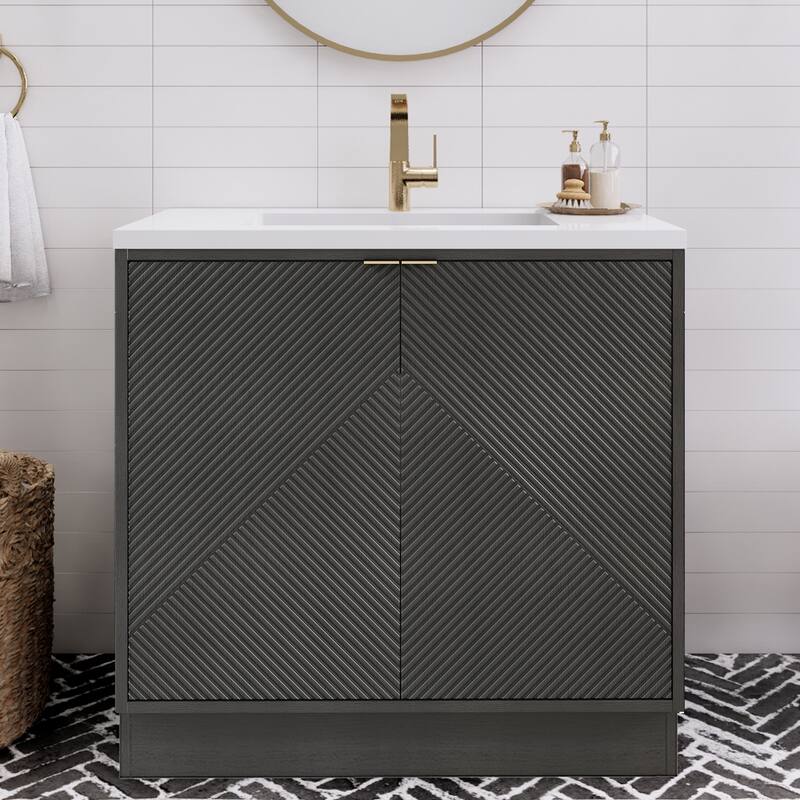 Milano 36" Freestanding Bathroom Vanity with White Acrylic Sink - 35.42" x 19.49" x 35.46'' - Black