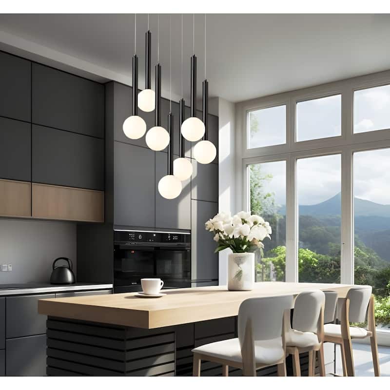 7-light Modern Raindrop Multi Cluster Chandelier - Black