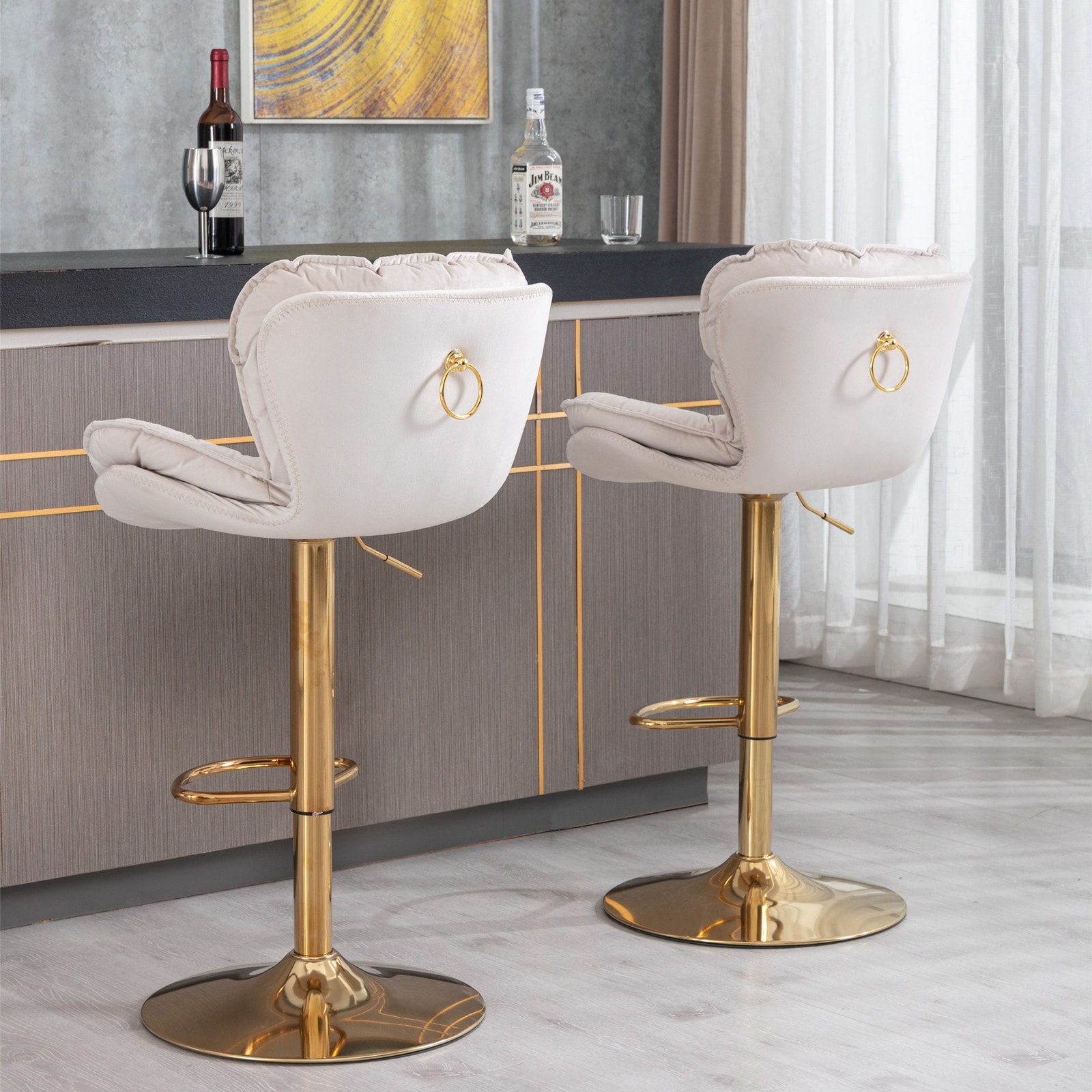 Beige adjustable bar sales stools