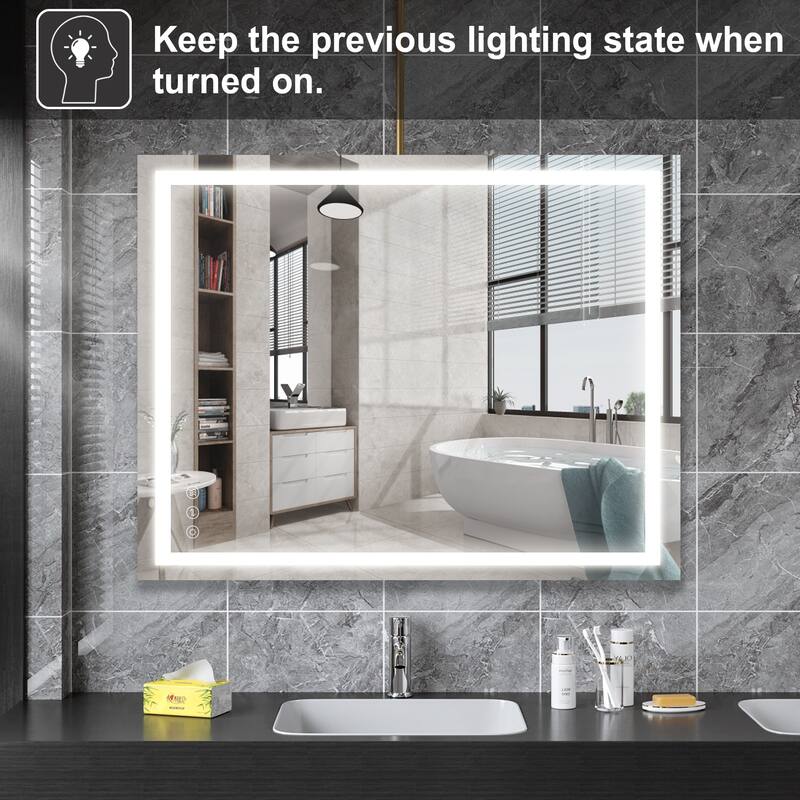 Bathroom Mirror with Lights, Anti-Fog, 3 Color