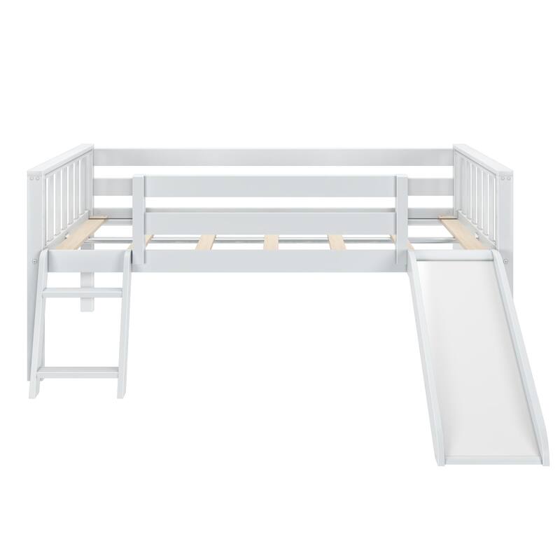 Max and Lily Twin Solid Wood Soren Ultra Low Loft Bed with Slide