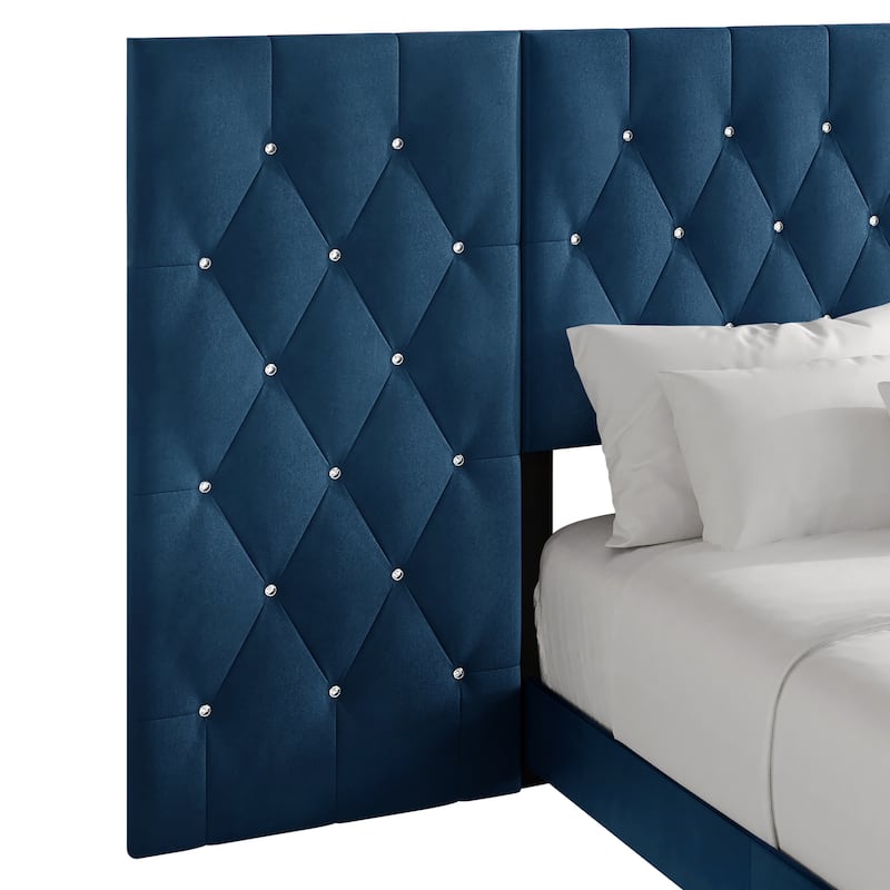 CraftPorch Luxurious Velvet Tufted Platform Bed with Wall Panels