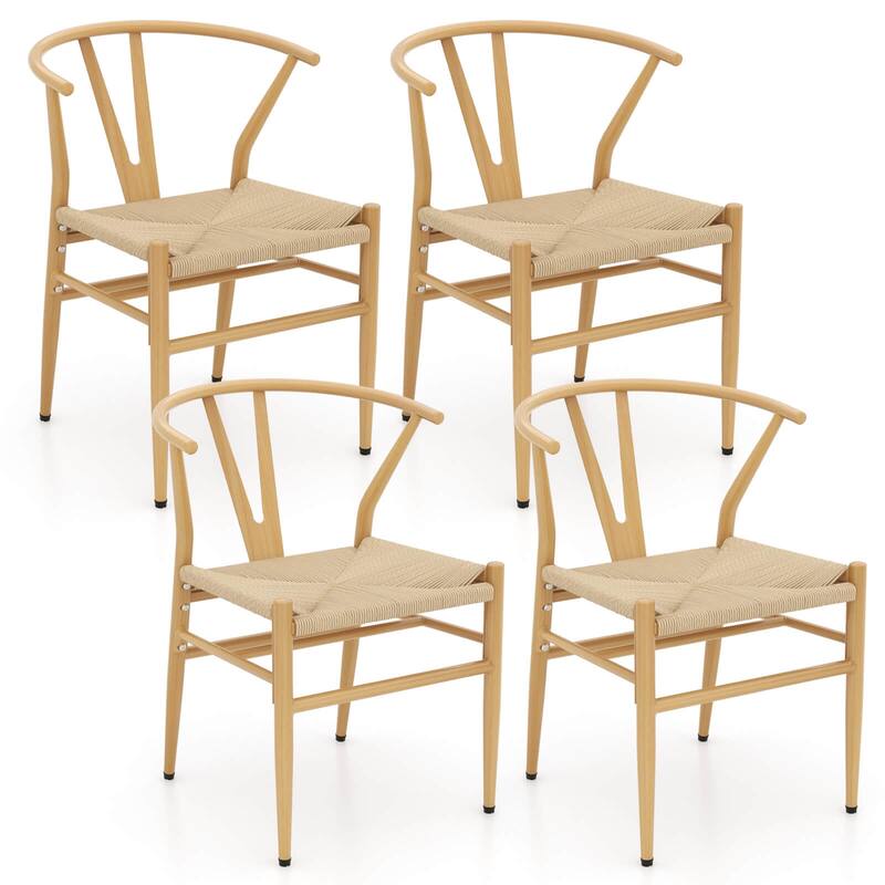 Costway Modern Dining Chair Set of 2/4 Weave Kitchen Armchairs with - See Details - Natural-4 PCS - Set of 4