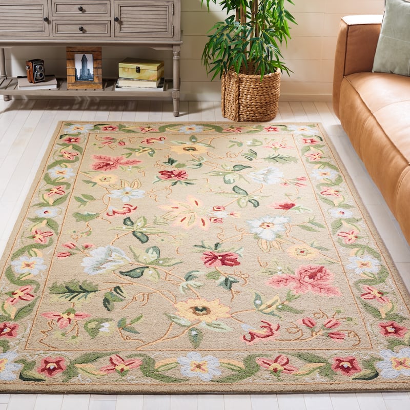 SAFAVIEH Handmade Chelsea Rubi French Country Floral Wool Rug - 2'9" x 4'9" - Beige - Rectangle