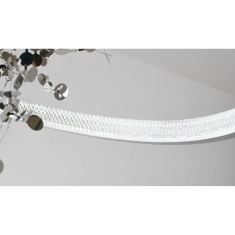 1-Light Chrome Stainless Steel LED Chandelier With Confetti Interior