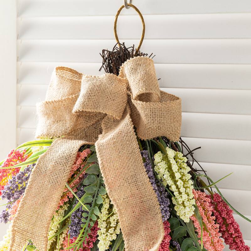 Glitzhome Pink, Purple & Yellow Mixed Heather Wreath Teardrop Garland