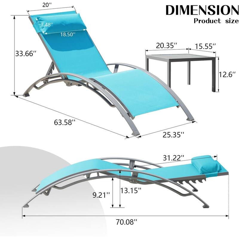 GDFStudio - Adrian Adjustable Aluminum Outdoor Pool Lounge Chair Set with Metal Side Table for All-Weather
