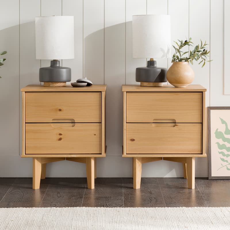 Middlebrook Mid-Century Solid Wood 2-Drawer Nightstand, Set of 2 - Natural Pine