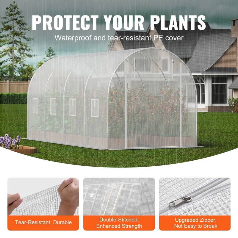 Walk-in Tunnel Greenhouse, Hoop House Greenhouse Tunnel, Plant Hot House with Galvanized Steel Frame, Green PE Cover