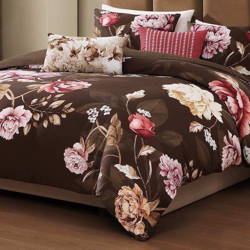 Bebejan Floral Garden on Mocha 5 Piece Reversible Comforter Set