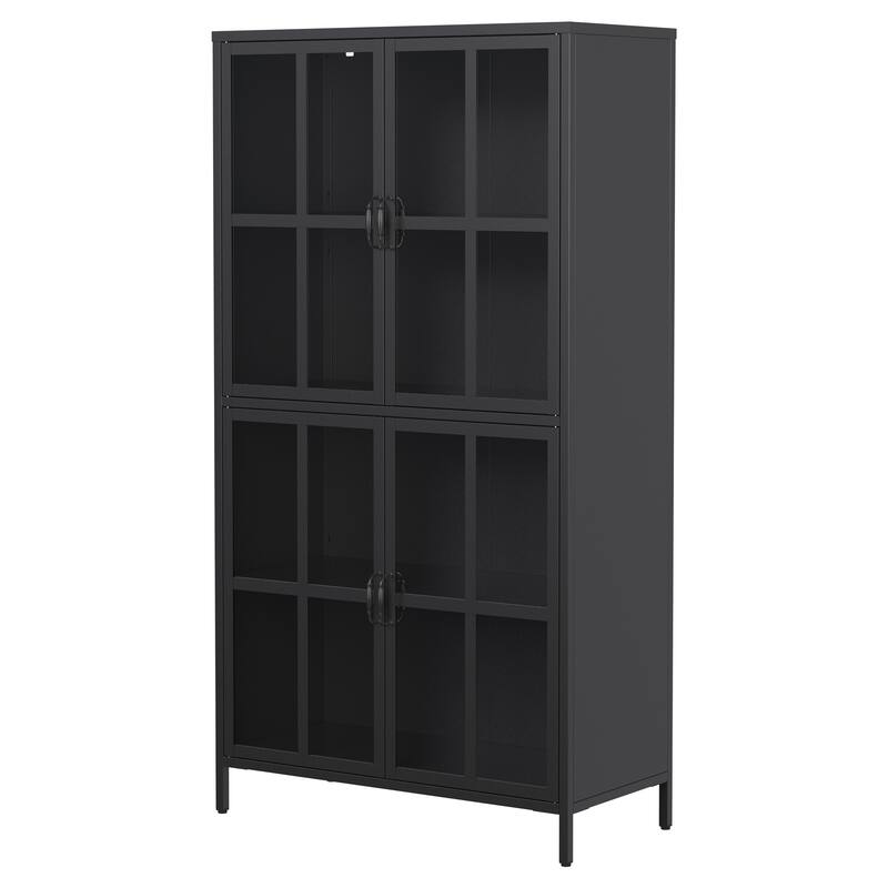 Metal Storage Cabinet with Tempered Glass Doors