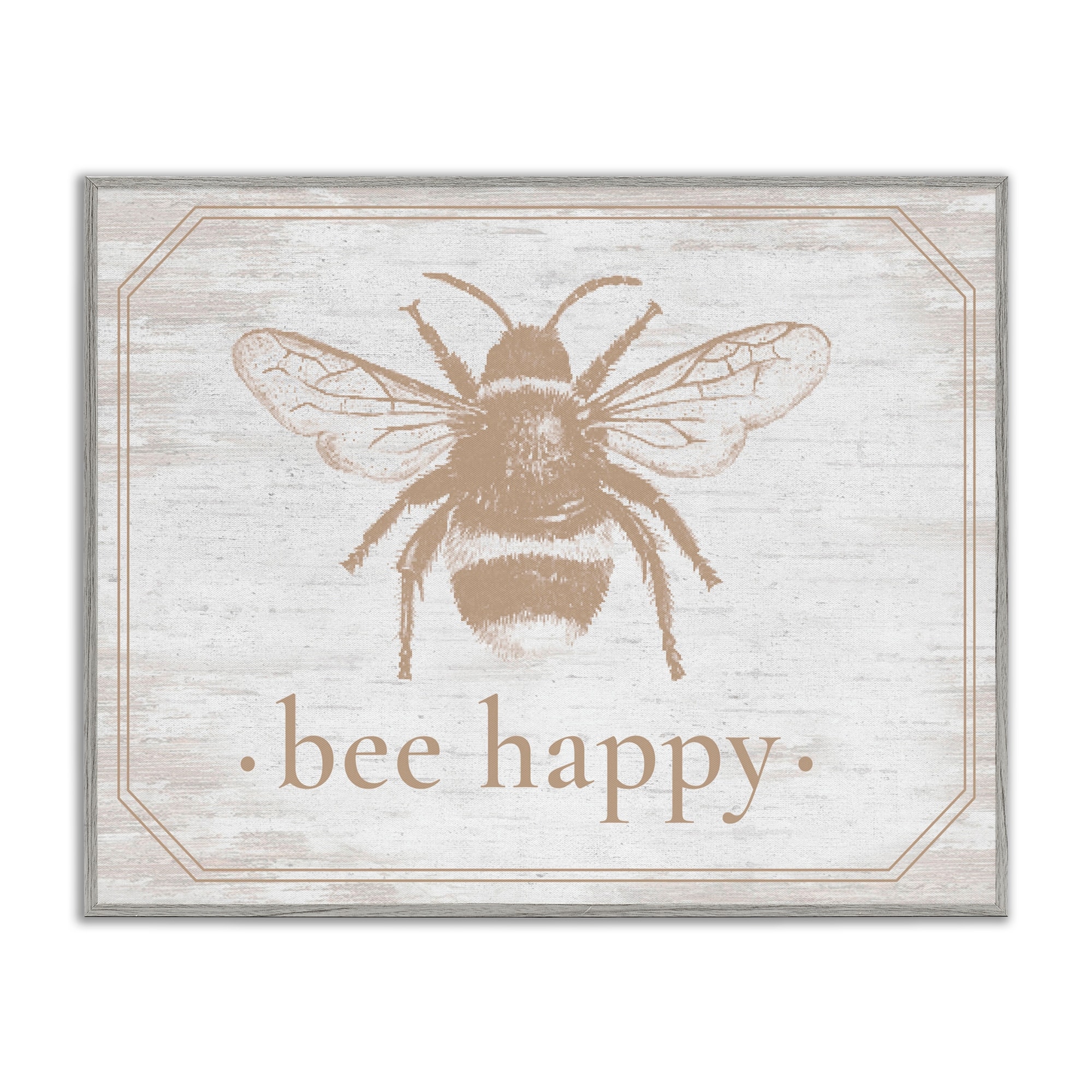 Stupell Bee Happy with Rustic Border Framed Giclee Art Design By Lettered and Lined
