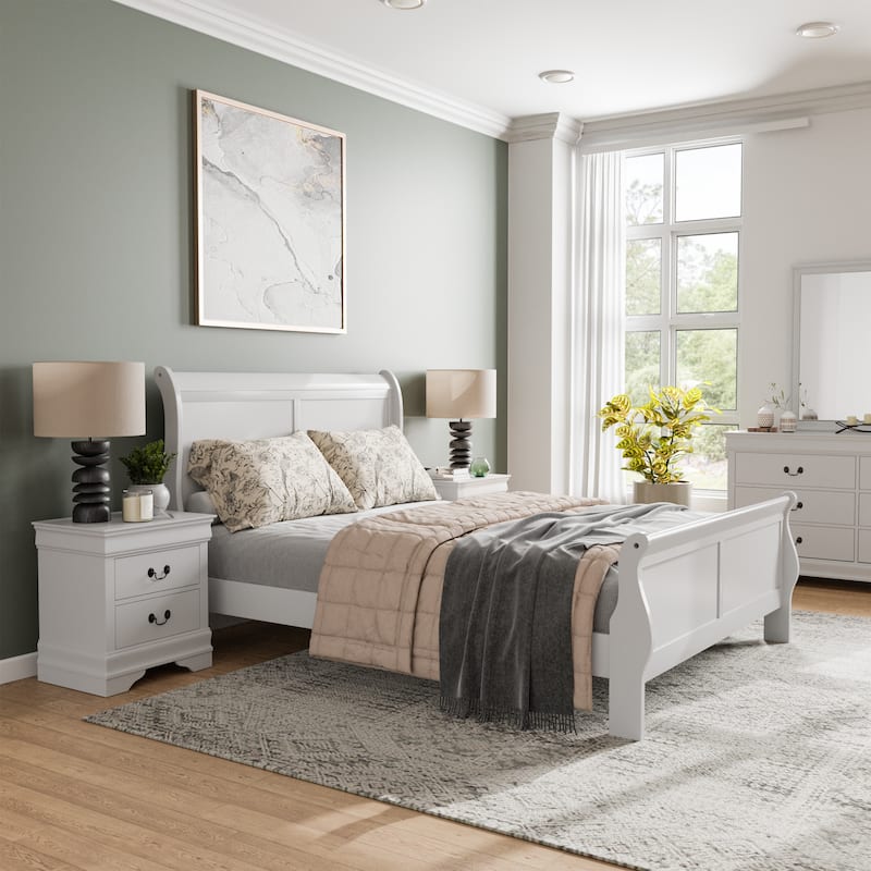 Furniture of America Devi Traditional Solid Wood 3-Piece Bed and 2 Nightstand Bedroom Set - White - Queen
