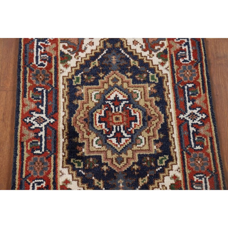 Navy Blue Heriz Serapi Indian Accent Rug Handmade Wool Carpet - 2'0" x 3'0"