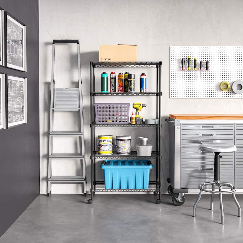 Seville Classics 5-Tier Black Epoxy Steel Wire Shelving, 30" W x 14" D x 61.5" H