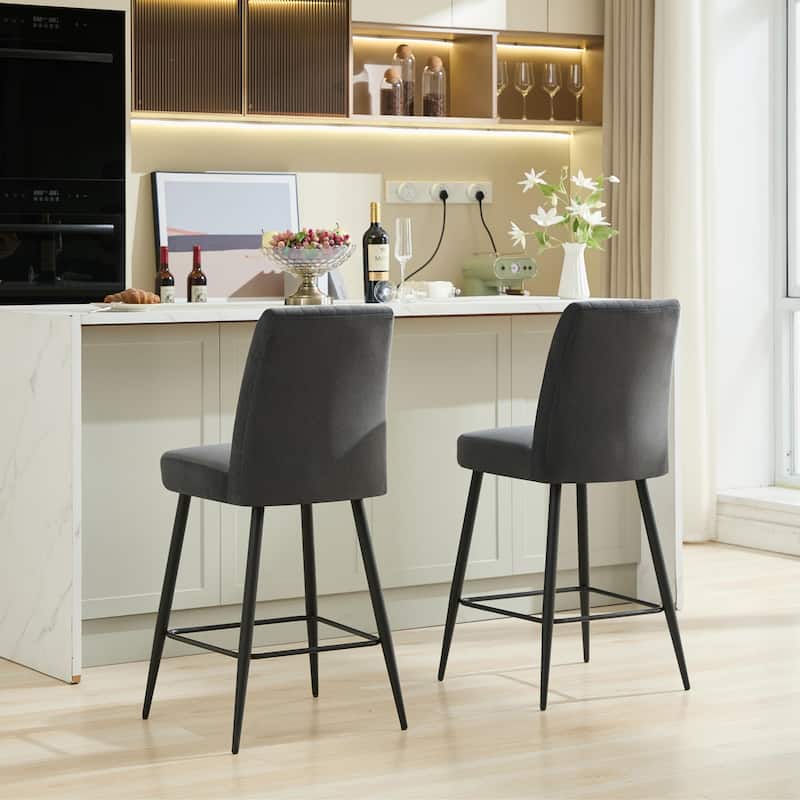Velvet Bar Chairs Set of 2, Modern Armchair Bar Counter chair with Metal Legs and Upholstered Backrest for Dining Room
